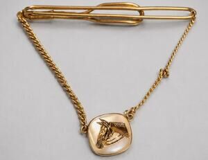 Vintage Swank Glass Horse head Swag Tie Bar Clasp Equine Gift 1940s Tie Clip cl-